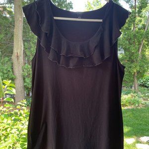Ann Taylor Ruffled Neck Tank~Black~Large